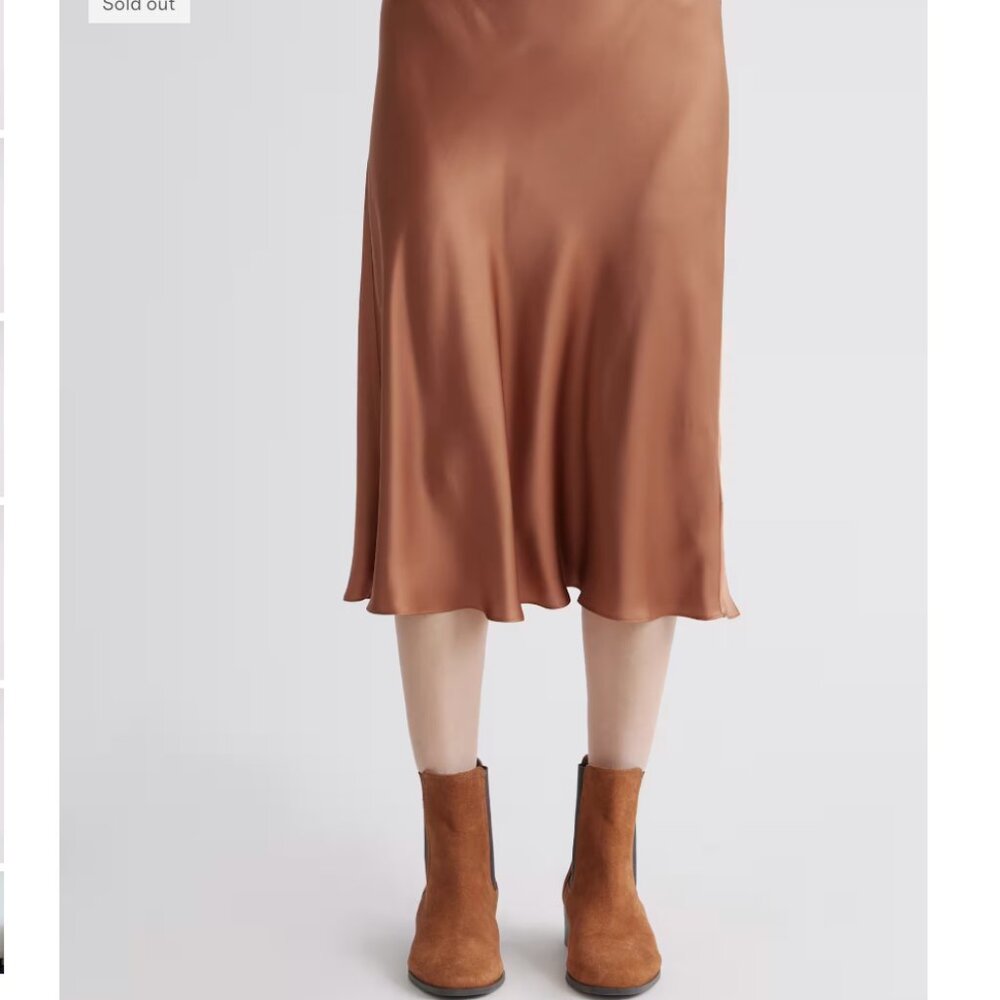 Quince 100% Washable Silk Skirt in copper brown